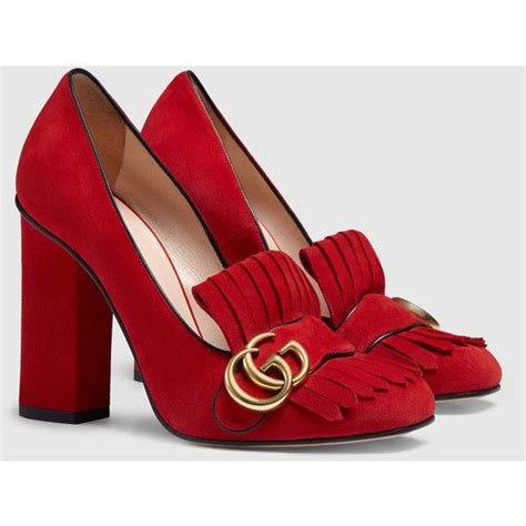 red gucci pumps|gucci suede mid heel pump.